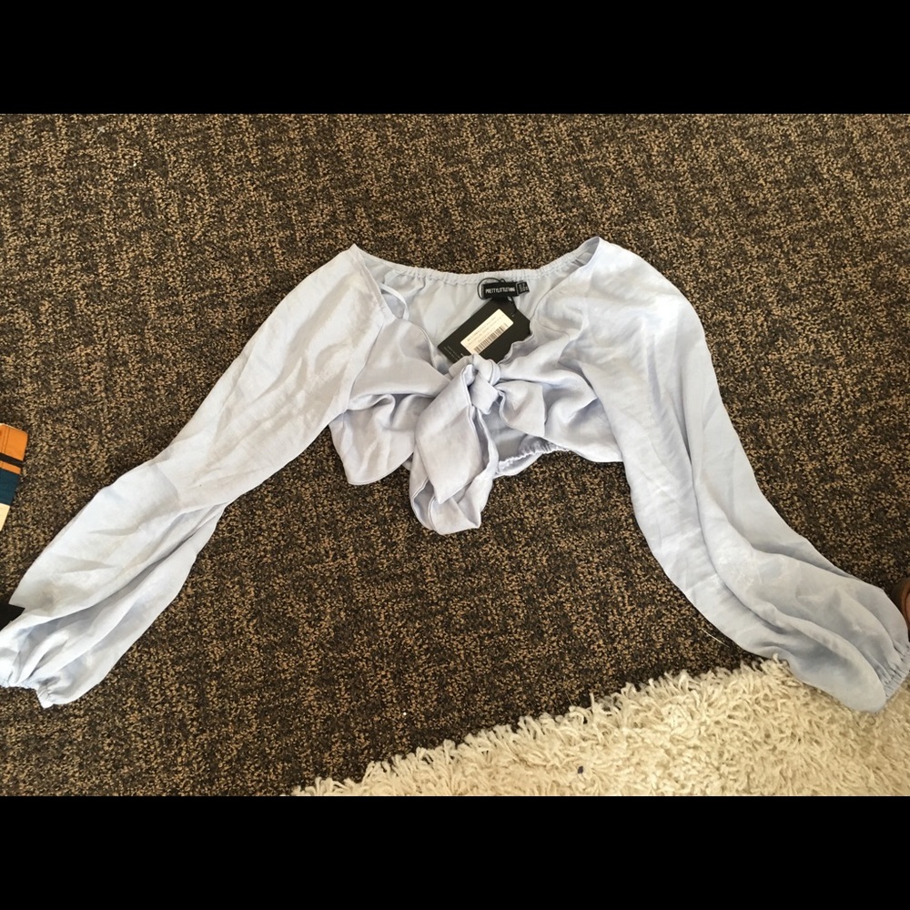 Baby blue tie front crop top